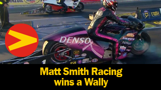 Matt Smith Racing wearing his Vanson leaves The Strip at Las Vegas Motor Speedway with the Wally AND both ends of the track record!